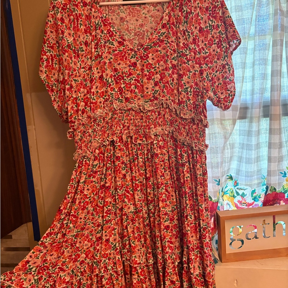 Amazon Red V-Neck Flutter Sleeve Midi Dress